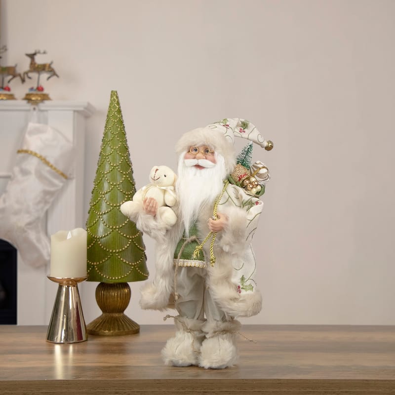 16" Holly and Berries Santa Claus with Teddy Bear Christmas Figure