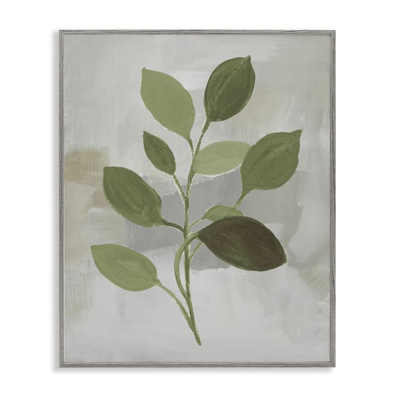 Stupell Leaf Sprigs over Grey Framed Giclee Art Design By Lanie Loreth - 11 x 14 - Grey