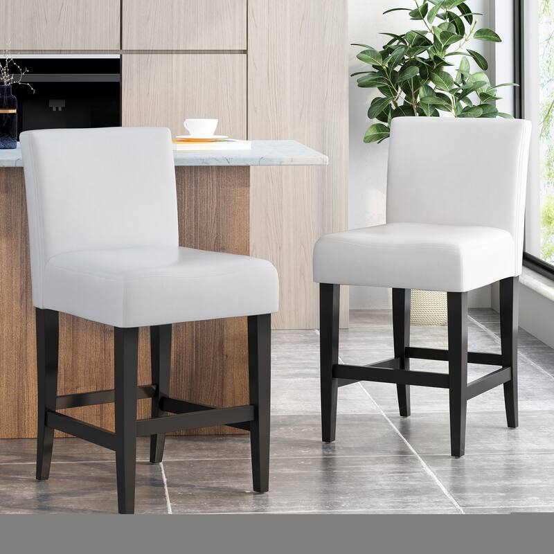 Leather Counter Stools Set of 2 Rubber Wood Legs Modern Kitchen Island