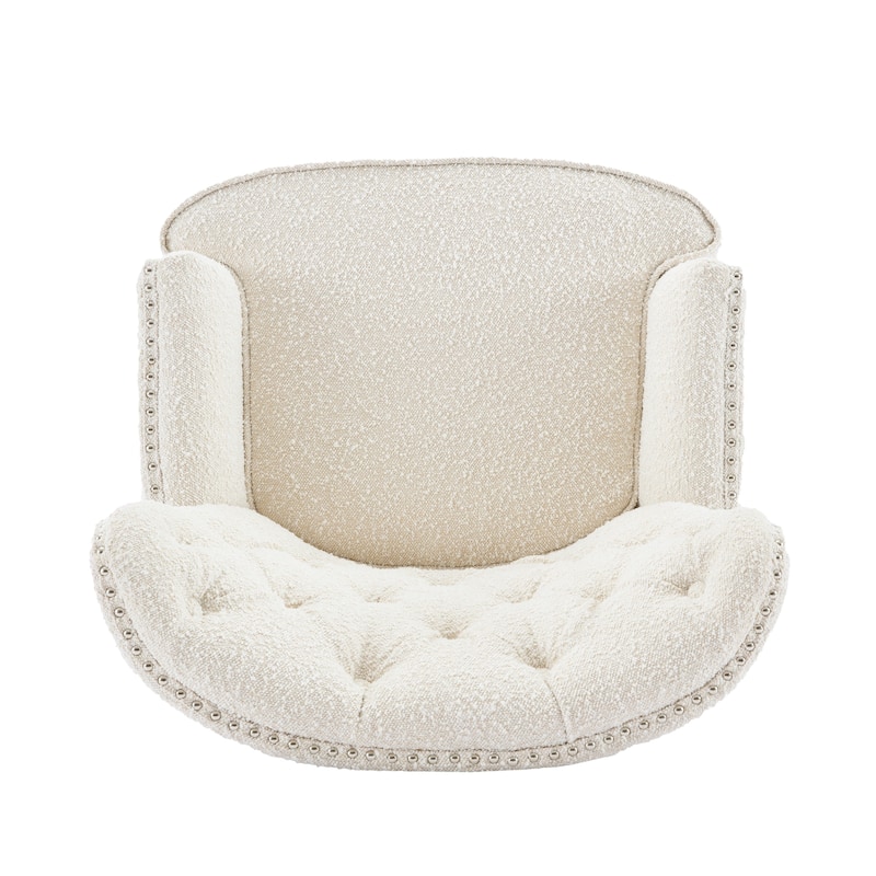 Modern Club Chair, Classic Button Tufted Wingback, Almond White
