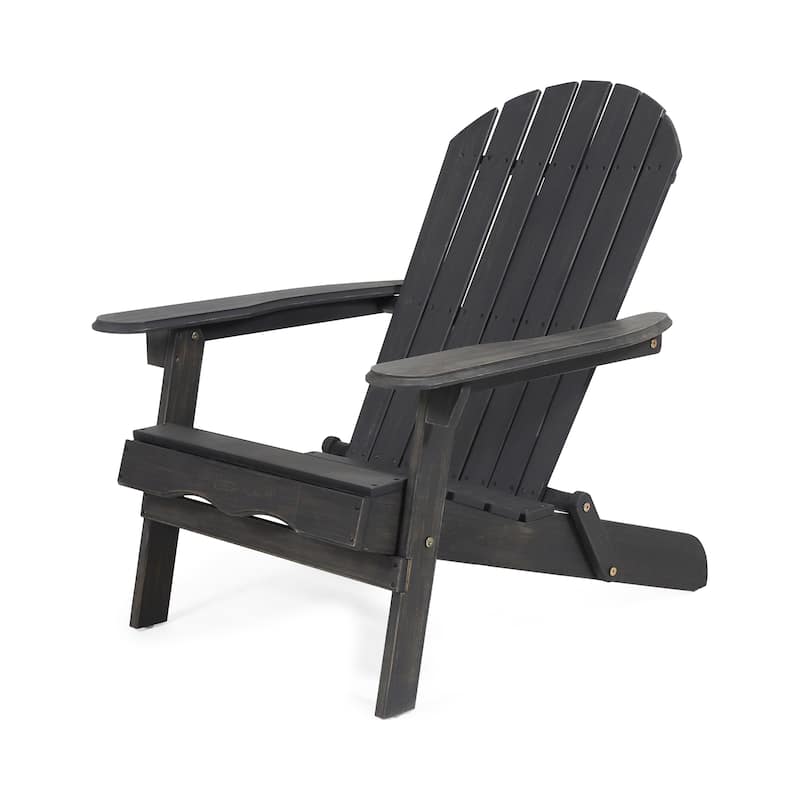 Libo Outdoor Adirondack Chair, Gray Acacia Wood Frame, Slat Panels