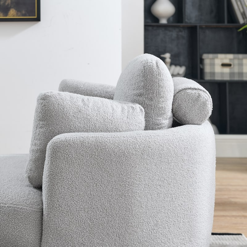 Grey Teddy 52" Upholstered Swivel Barrel Chair with Moon Storage Ottoman