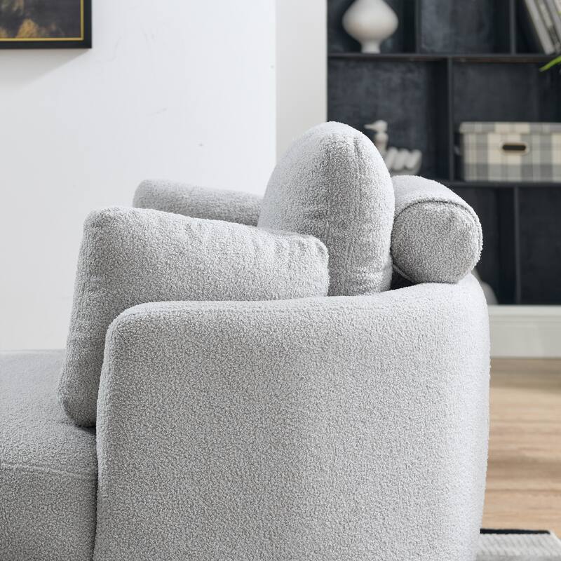 Oversized Teddy Fabric Swivel Barrel Chair with Moon Ottoman & 4 Pillows