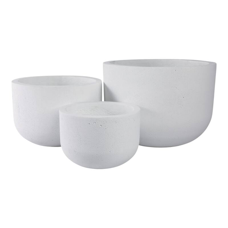 Pottery Rounded Cement Planters (Set of 3) - 11", 8", 6" White - 15" x 15" x 11"