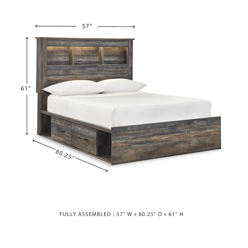 Drystan Rustic Brown Bookcase Bed with 2 Under Bed Storage Drawers