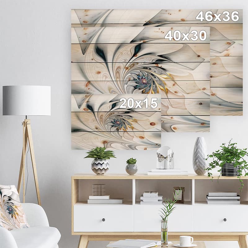 Designart 'White Stained Glass Floral Art' Floral Print on Natural Pine Wood - White