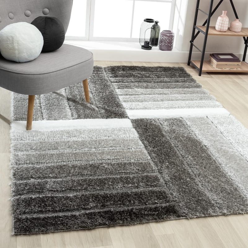 Luxe Weavers Shag Geometric Plush Area Rug, Indoor Carpet - 8x10 - Gray