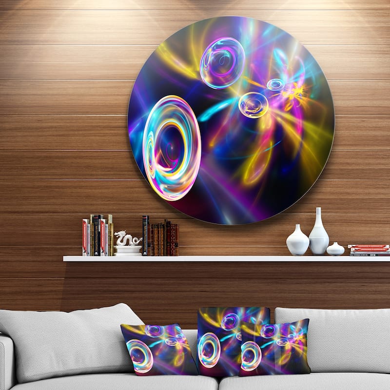 Designart 'Blue Fractal Desktop Wallpaper' Abstract Digital Art Round Wall Art