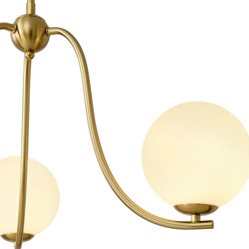 3 - Light Modern Linear Glass Globe Chandelier - Brushed Gold