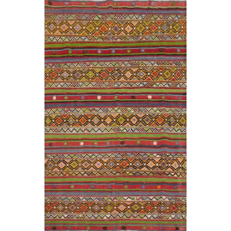 Hand Woven Oriental 100% Wool Carpet Southwestern Tribal Multi-Colored Kilim Area Rug - 7' 9'' X 5' 2''