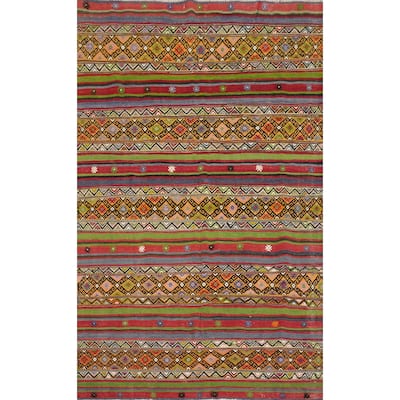 Hand Woven Oriental 100% Wool Carpet Southwestern Tribal Multi-Colored Kilim Area Rug - 7' 9'' X 5' 2''
