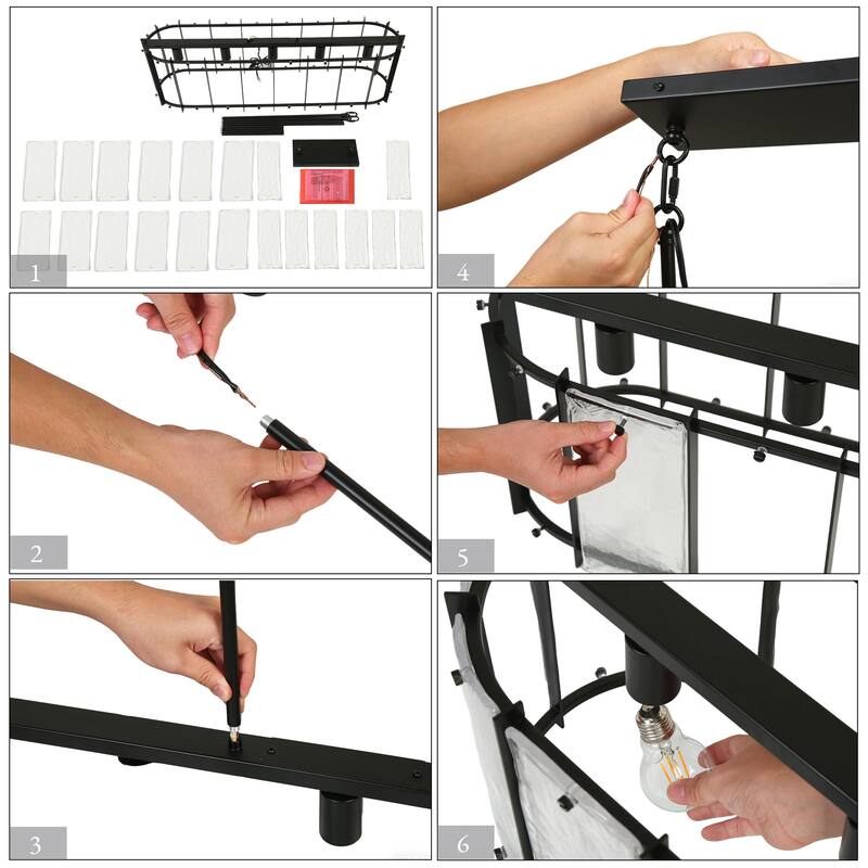 Modern Black 5-Light Rectangle Chandelier with Textured Glass For Kitchen Island Dining Room - W42.1"xD10.6"xH11"