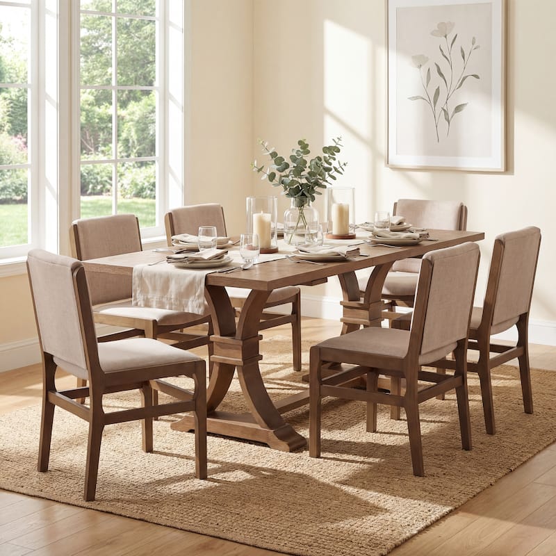 Christopher Knight Home - Rustic Extendable Dining Set with X-Frame Table and Upholstered Armless Dining Chairs - 7-Piece Set - Walnut+Beige
