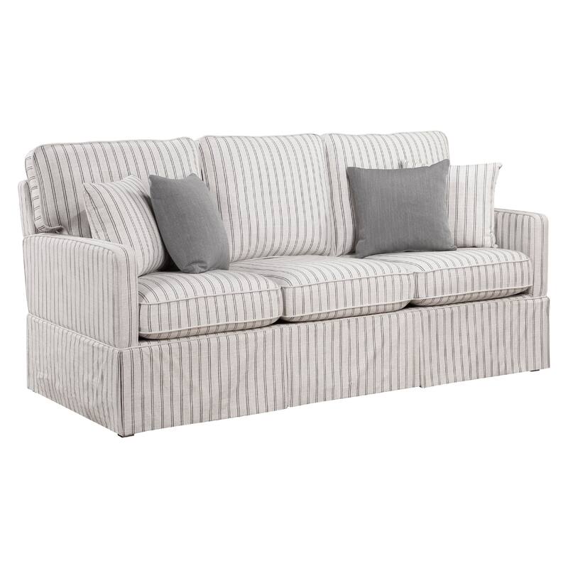 Tory Sofa with 4 Throw Pillows, Gray White Striped Polyester, 79 Inch