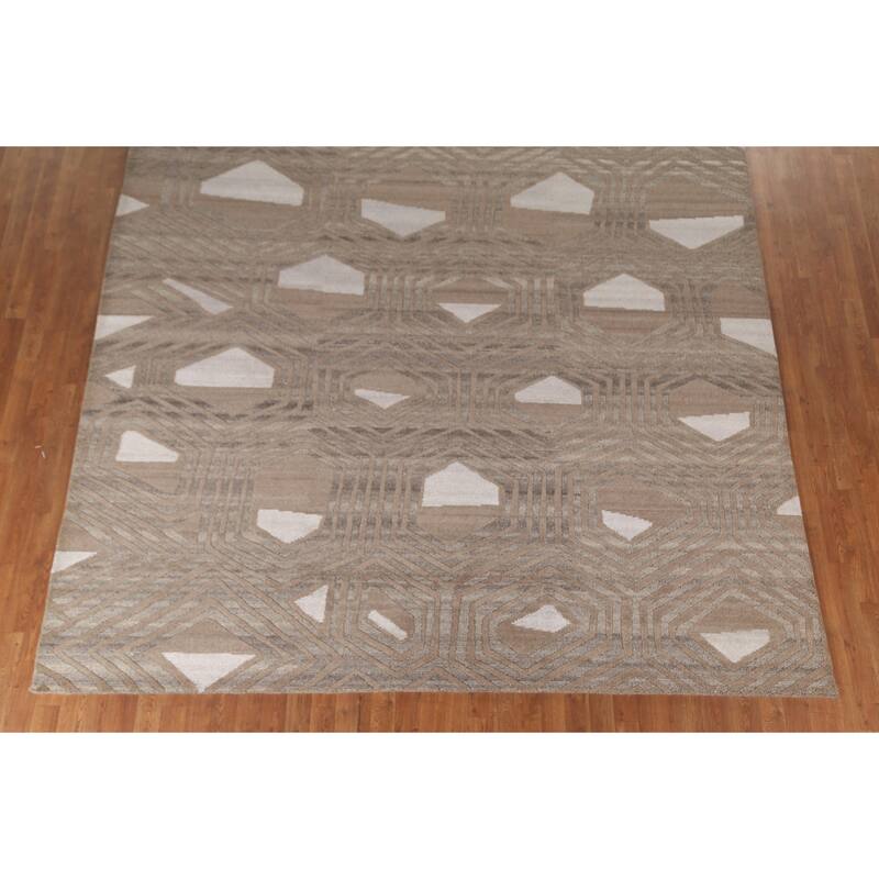 Contemporary / Modern Area Rug Handmade Wool Carpet - 9'2" x 11'8"