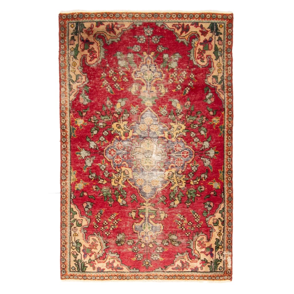 ECARPETGALLERY Hand-knotted Antalya Vintage Red Wool Rug - 3'1 x 4'10