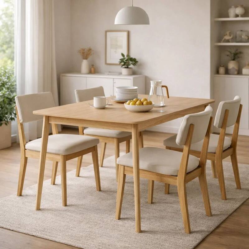 Dining Table, 59 Inch Natural Walnut Brown Rectangular, Tapered Legs