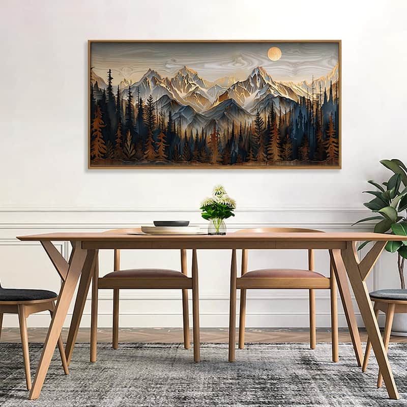 Pine Trees Wall Painting, Ridge Scenery Wall Decor, Natural Sun