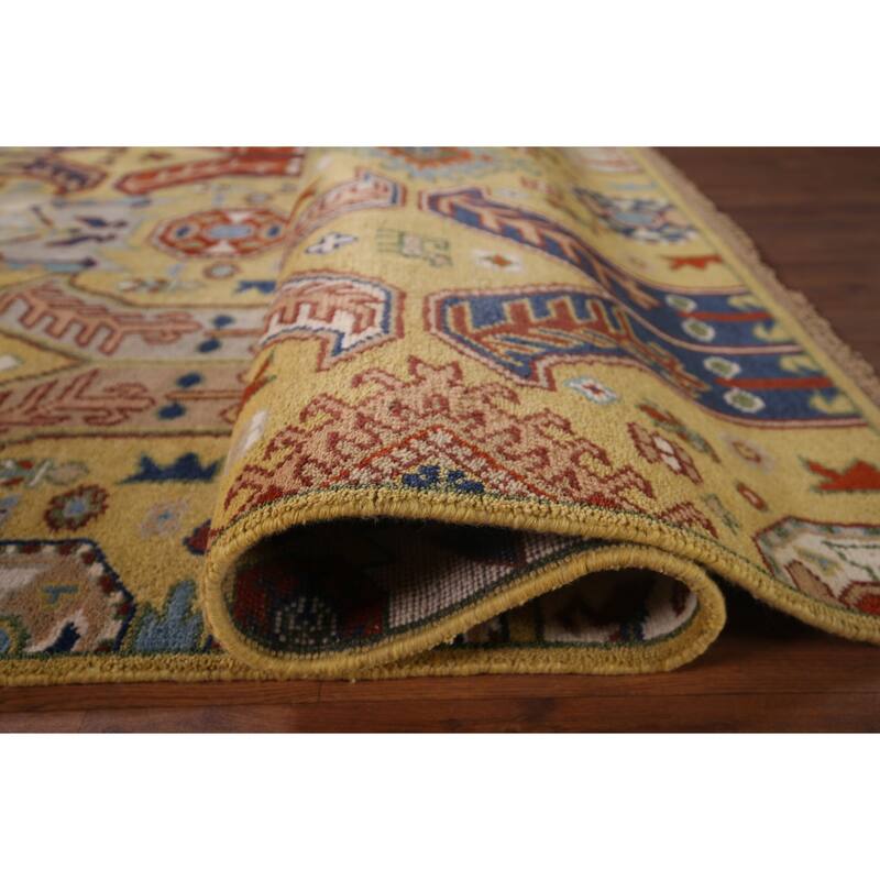 All-Over Geometric Kazak Oriental Area Rug Hand-Knotted Wool Carpet - 7'11"x 9'9"