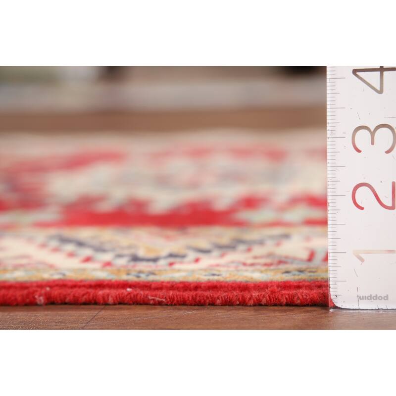 Geometric Kazak Runner Rug Handmade Red Wool Carpet - 2'11" x 9'8"