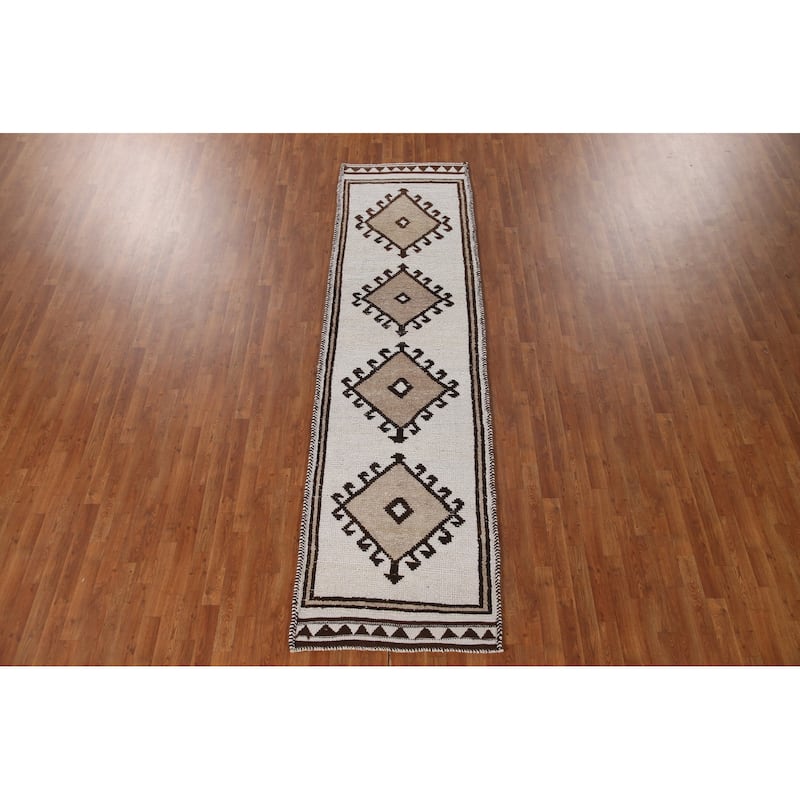 Beige Anatolian Turkish Runner Rug Handmade Wool Carpet - 3'1"x 11'2"