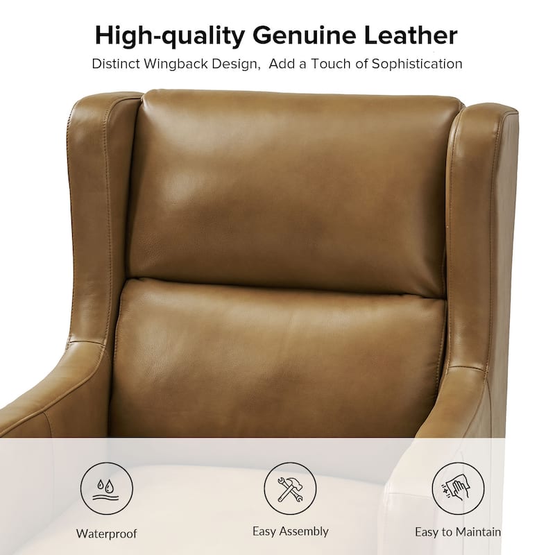 Erich Genuine Leather Wingback Armchair with Pillow by HULALA HOME