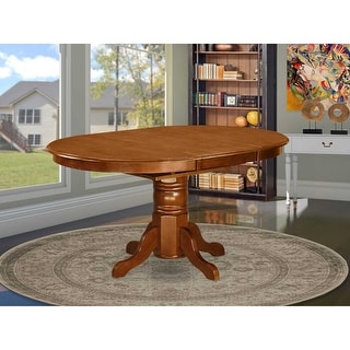 Oval Expandable Dining Table with 42x60 Inch Butterfly Leaf and Elegant Pedestal Base in Saddle Brown