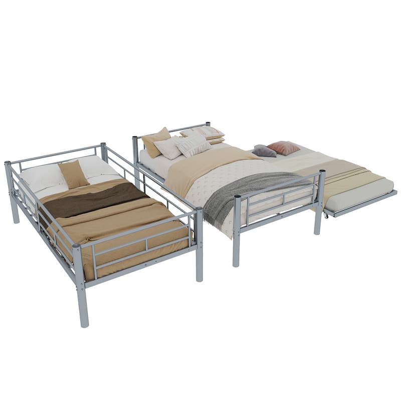 GDFStudio - Heavy-Duty Metal Twin over Twin Bunk Bed with Guardrail