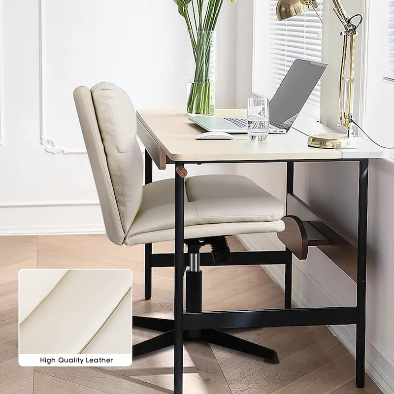 BOSSIN Criss Cross Chair Armless Office Desk Chair No Wheels,PU Leather Padded Modern Swivel Vanity Chair office chair