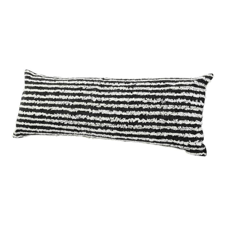 HomeRoots 14" X 36" Black And Cream 100% Cotton Striped Zippered Pillow