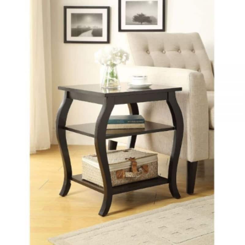 Compact 23" Solid Wood Rectangular Side Table with Two Bottom Shelves for Living Room Decor - 20"L X 18"W x 23"H