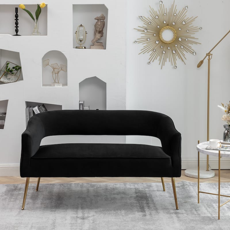 SEYNAR Modern 51'' Velvet Tufted Loveseat Open Back with Golden Metal Legs