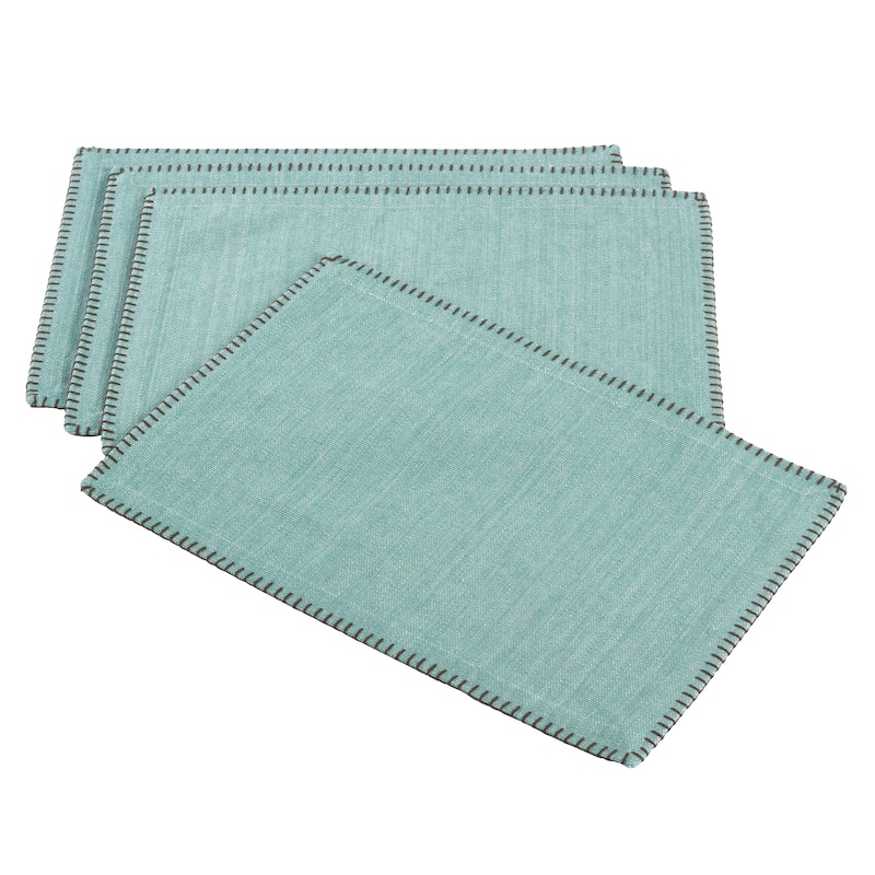 Whip-stitched Cotton Placemat (Set of 4) - Aqua - Set of 4 - 13"x19"