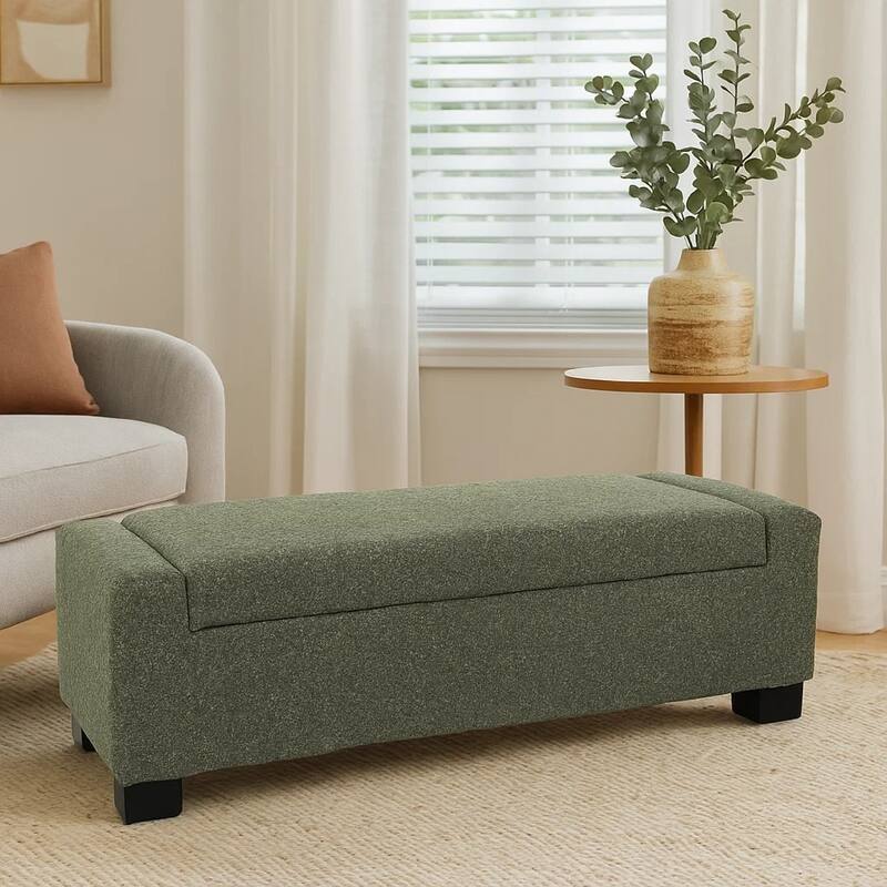 Kera Storage Ottoman Bench, Dark Green Fabric, Lift Top, 50 Inch