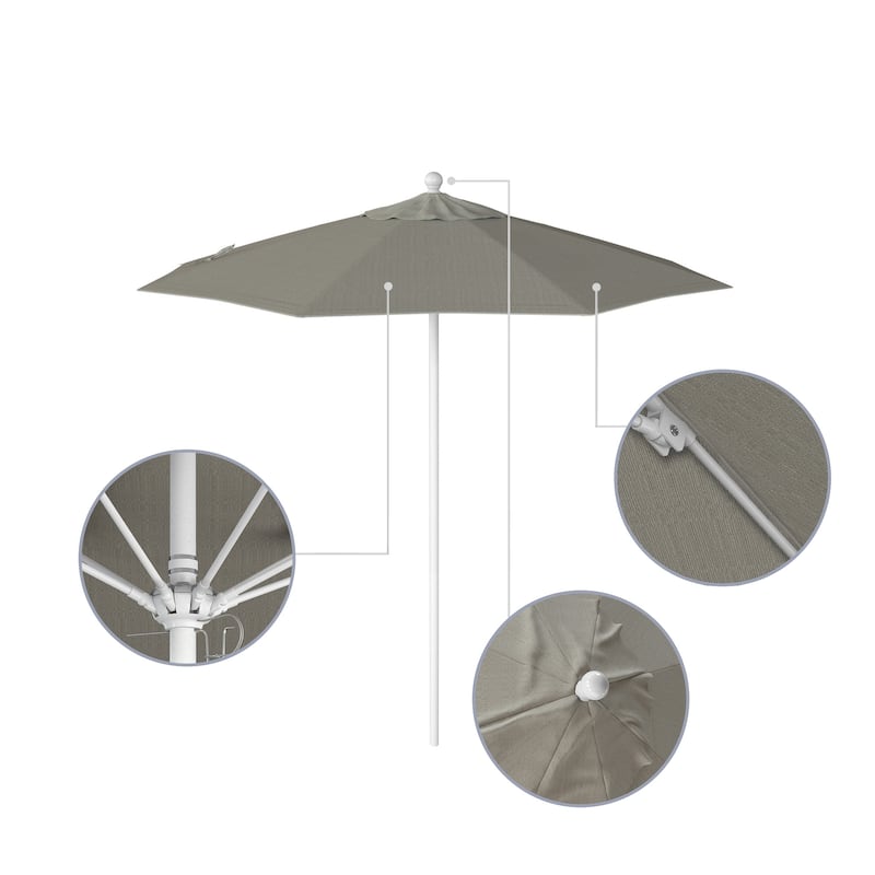 California Umbrella 75' Venture Series Patio Umbrella, White Aluminum Pole Fiberglass Ribs Push Lift Olefin