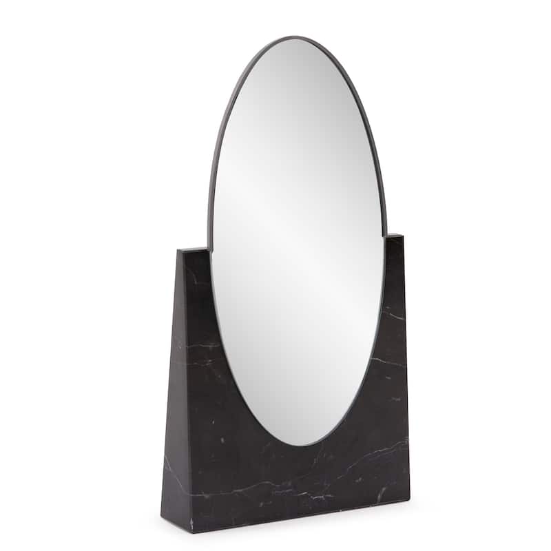 Allan Andrews Oval Tabletop Mirror in Black Marble Base - 14"H x 8"W