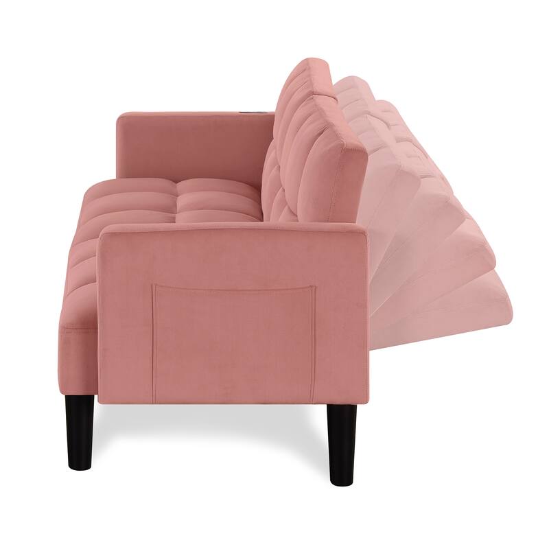 Roomfitters Velvet Futon Couch Convertible Folding Sofa Bed Tufted Couch for Apartment