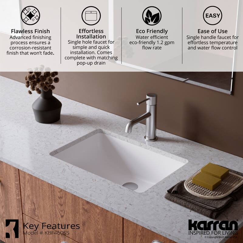 Karran Tryst KBF460 Single-Handle Single Hole Basin Bathroom Faucet with Matching Pop-up Drain