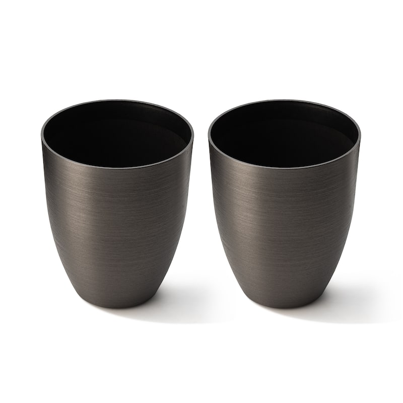 Glitzhome 16.75"H Set of 2 Oversized Eco-Friendly PE/Resin Faux Ceramic Tall Plastic Planter Porch Pot