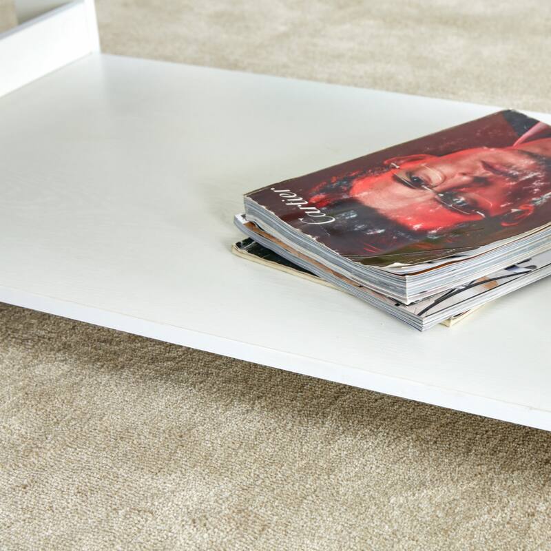 A modern and practical white coffee table and coffee table. The double layered coffee table is made of MDF material