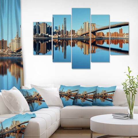 Designart 'Manhattan Skyline in Blue Sky' Landscapes Cityscapes Photographic on Wrapped Canvas set