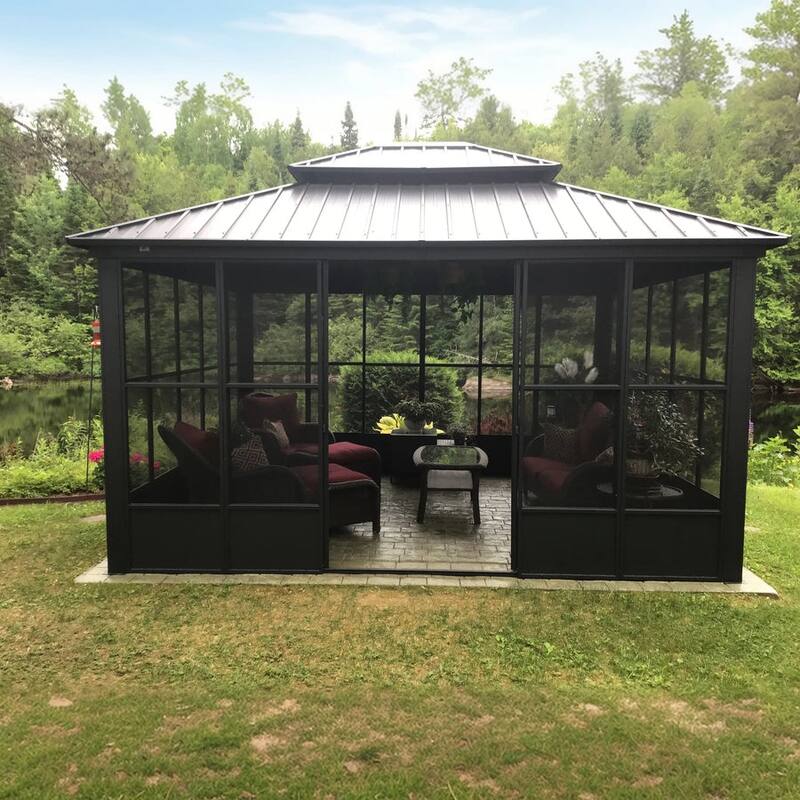 PURPLE LEAF Double Top Sunroom Outdoor Grey All-Weather Screen House Patio Hardtop Gazebo
