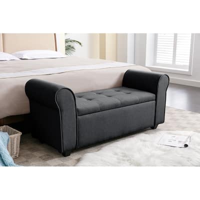 Porthos Home Tufted Fabric Flip Top Storage Bench with Arms