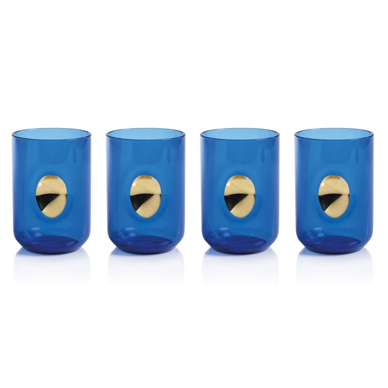 Ambrosi Tumblers with Gold Accent, Set of 4 - Cobalt Blue