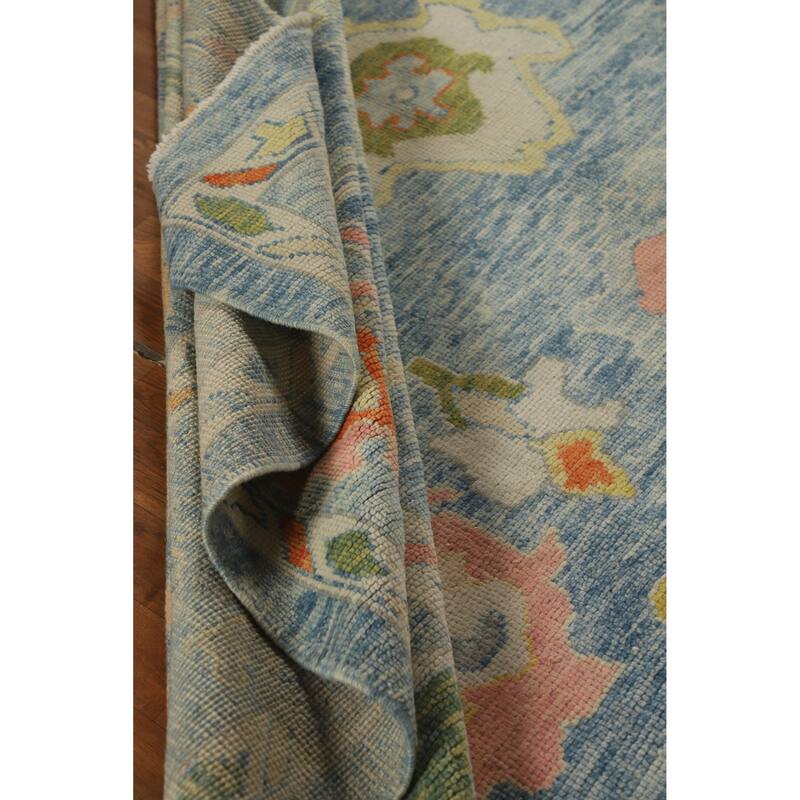 Hand Knotted Oriental 100% Wool Carpet Transitional All-Over Navy Blue & Blues Oushak Area Rug - 12' 9'' X 9' 4''