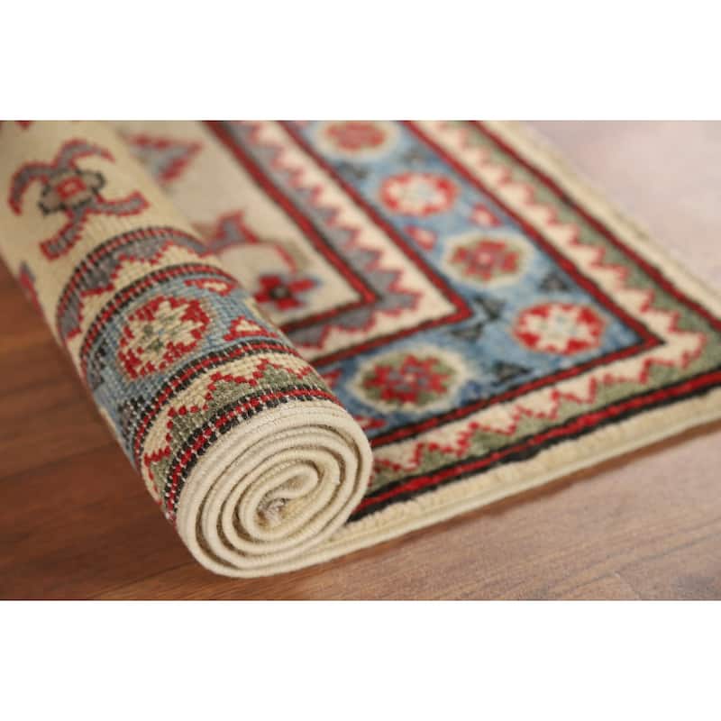 Geometric Kazak Accent Rug Handmade Oriental Wool Carpet - 2'1" x 3'0"