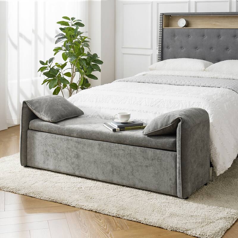 Aurelia Modern 61" Wide Storage Bench with Pillows by HULALA HOME