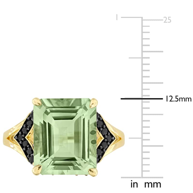 Miadora 5 4/5ct TGW Green Quartz and Black Sapphire Cocktail Ring in Yellow Plated Sterling Silver