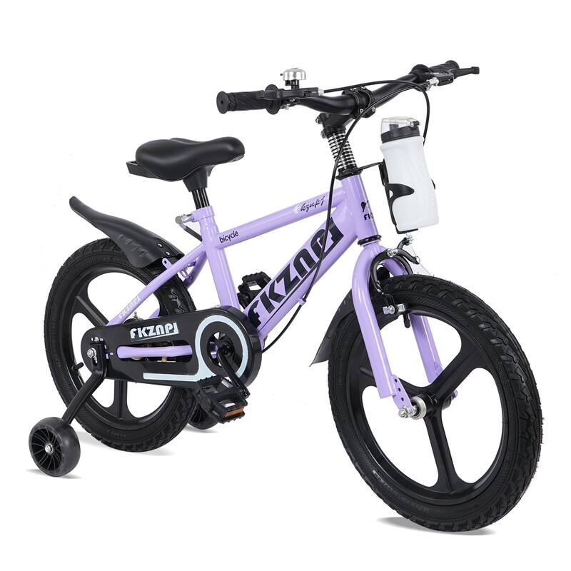 Kids Bike 18 Inch - High Carbon Steel Frame, Magnesium Alloy Wheels, Training Wheels with Night Glow, Adjustable Seat - Purple
