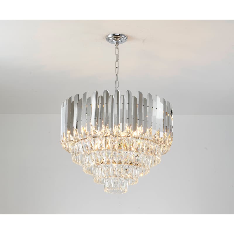 11-Light Chrome Stainless Steel Chandelier With Clear Crystals
